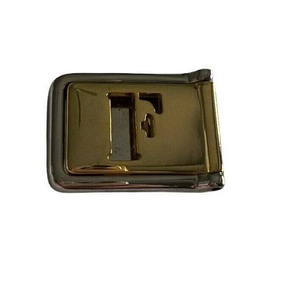 Vintage pat pending Gold Tone Belt Buckle Monogram F Silver Tone Italy - Picture 1 of 7